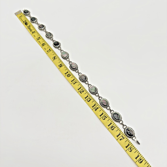 Abalone Shell Necklace Silver Tone Marcasite Halo Oval Link 18" - Picture 7 of 9